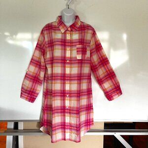 Gilligan & Omalley Sleepwear Sz M Pink Plaid Long Sleeve Botton Front Pockets